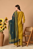 MUSTARD HANDLOOM COTTON EMBROIDERED SUIT