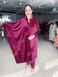 DARK MAROON EMBROIDERED CORDUROY VELVET SUIT