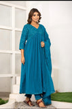 BLUE COTTON EMBROIDERED ANARKALI