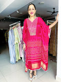 RANI PINK PRINTED KAFTAN WITH EMBROIDERED YOKE