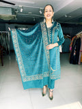 TEAL EMBROIDERED VELVET SUIT