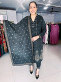 CHARCOAL GREY WOOLEN EMBROIDERED SUIT