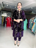 AUBERGINE VELVET EMBROIDERED SUIT