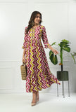 PRINTED CREPE FLARED GOWN