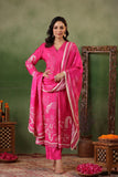 PINK PRINTED AND EMBROIDERED SILK A LINE SUIT