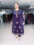 AUBERGINE COLOUR PREMIUM VELVET EMBROIDERED FIRAN WITH PANTS