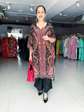 PRINTED AND EMBROIDERED CREPE KAFTAN