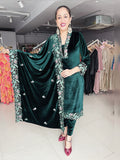 BOTTLE GREEN VELVET EMBROIDERED SUIT