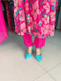 MAGENTA PRINTED CHINON ANARKALI SUIT