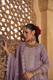 LAVENDER COTTON SCHIFFLI FLARED ANARKALI EMBROIDERED SUIT