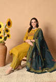 MUSTARD HANDLOOM COTTON EMBROIDERED SUIT