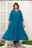 BLUE COTTON EMBROIDERED ANARKALI