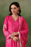 PINK PRINTED AND EMBROIDERED SILK A LINE SUIT