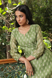 GREEN CHANDERI SUIT SET (WITH PANTS AND DUPATTA)