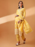 YELLOW EMBROIDERED COTTON SCHIFFLI SUIT