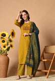 MUSTARD HANDLOOM COTTON EMBROIDERED SUIT