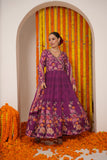 PURPLE PRINTED ANGRAKHA STYLE MUSLIN SILK ANARKALI