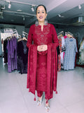 MAROON WOOLEN EMBROIDERED SUIT