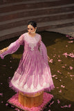 ONION PINK EMBROIDERED FLARED ORGANZA SUIT