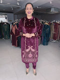 WINE VELVET EMBROIDERED SUIT