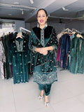 BOTTLE GREEN PREMIUM VELVET EMBROIDERED SUIT