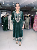 GREEN VELVET EMBROIDERED FIRAN WITH PANT