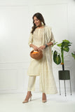 IVORY SELF EMBROIDERED COTTON KURTA WITH EMBROIDERED YOKE WITH PANT & DUPATTA