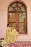 Yellow Cotton Lucknowi Embroided Anarkali Suit