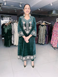 GREEN VELVET EMBROIDERED FIRAN WITH PANTS