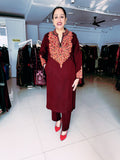 WINE WOOLEN KASHMIRI EMBROIDERED SUIT