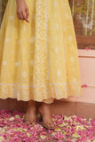 Yellow Cotton Lucknowi Embroided Anarkali Suit