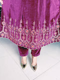 MULBERRY COLOUR PREMIUM VELVET EMBROIDERED ANARKALI SUIT