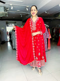 RED EMBROIDERED CREPE ANARKALI SUIT