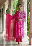 PINK FLORAL PRINT CHINON FLARED SUIT