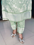 GREEN EMBROIDERED SILK SUIT