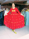 RED COTTON FLARED ANARKALI