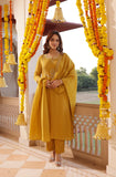 YELLOW CHINON EMBROIDERED SUIT