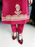 MAROON EMBROIDERED VELVET SUIT