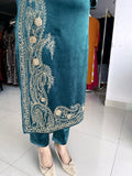 TEA GREEN EMBROIDERED VELVET SUIT