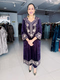 AUBERGINE COLOUR VELVET EMBROIDERED FIRAN WITH PANT