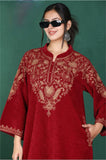 MAROON  CORDUROY VELVET FIRAN WITH KASHMIRI EMBROIDERY AND PANTS