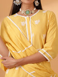 YELLOW HAND BLOCK PRINTED COTTON SUIT SET (WITH PANTS AND DUPATTA)