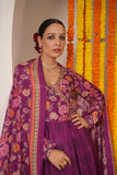 PURPLE PRINTED ANGRAKHA STYLE MUSLIN SILK ANARKALI