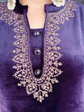 AUBERGINE COLOUR PREMIUM VELVET EMBROIDERED PHIRAN WITH PANT