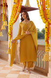 YELLOW CHINON EMBROIDERED SUIT