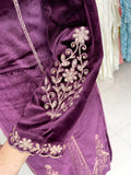 PLUM VELVET EMBROIDERED A - LINE SUIT