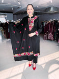 BLACK WOOLEN SUIT WITH FLORAL KASHMIRI EMBROIDERY