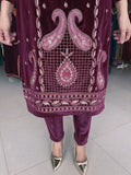 WINE VELVET EMBROIDERED SUIT