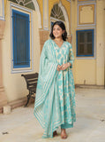 TURQUOISE  COTTON PRINTED SUIT