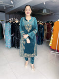 TEA GREEN EMBROIDERED VELVET SUIT